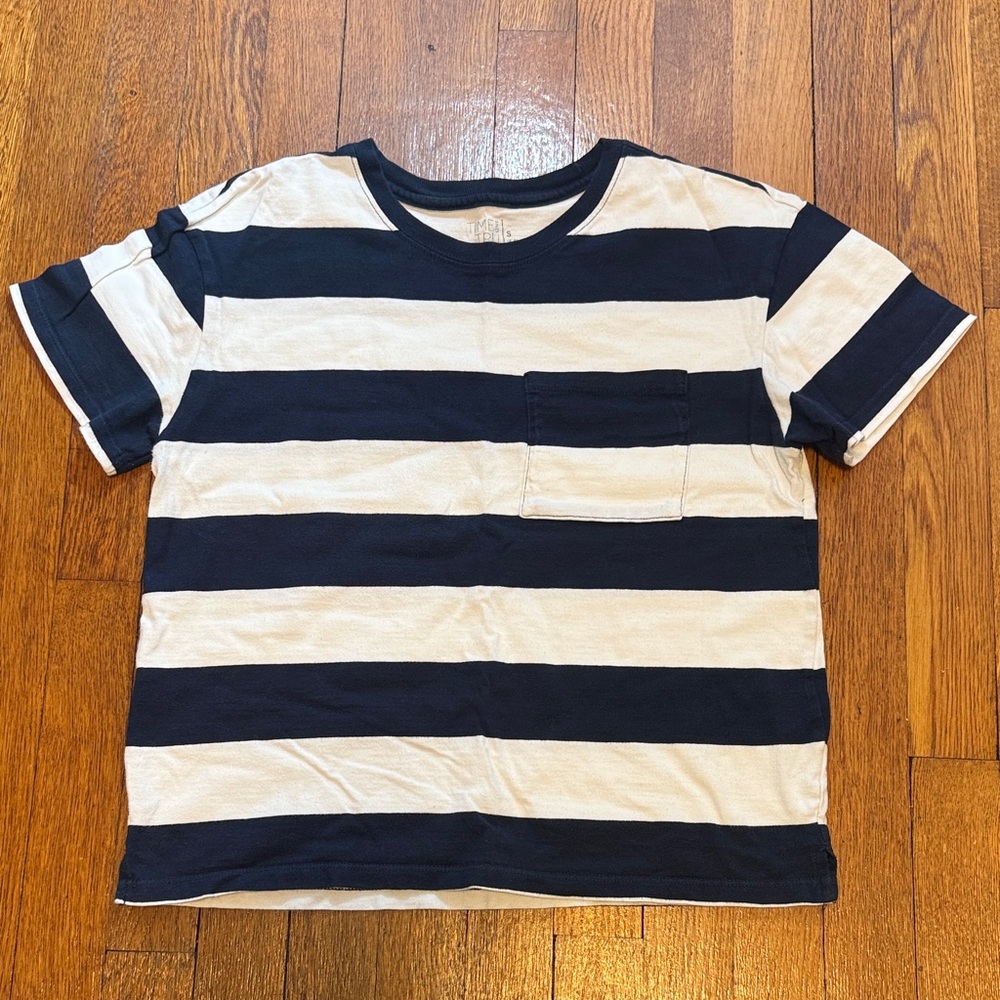 Time and Tru Blue & White Striped Cropped T-shirt Size S